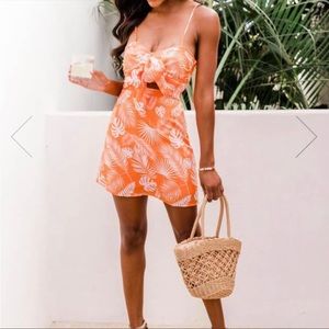 Pink Lily Orange tropical tie front dress